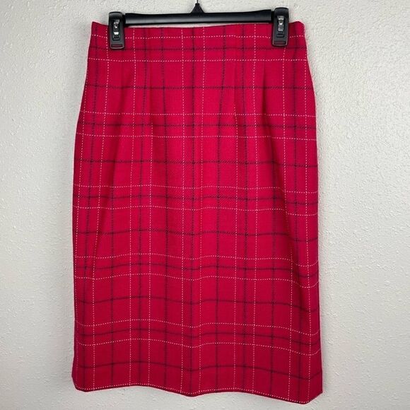 EUC Adorable Liz Claiborne Pink Plaid Midi Wool Skirt Size 10 - Picture 1 of 5
